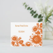 Sparen de Datum - Oranje op witte  bloemen Aankondigingskaart (Staand voorkant)