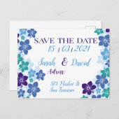 Sparen de datum paarblauw ontwerp voor bruiloft aankondigingskaart (Voorkant / Achterkant)