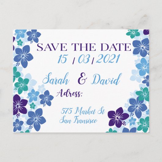 Sparen de datum paarblauw ontwerp voor bruiloft aankondigingskaart (Voorkant)