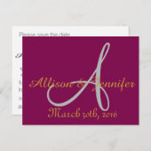 Sparen de datum Paars en Goud Aankondigingskaart (Voorkant / Achterkant)