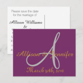Sparen de datum Paars en Goud Aankondigingskaart (Voorkant / Achterkant)
