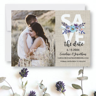 Sparen de Datum  Paarse Blauwe Bloemen van de Foto Save The Date