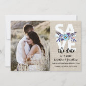 Sparen de Datum  Paarse Blauwe Bloemen van de Foto Save The Date (Voorkant)