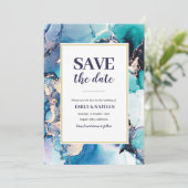 Sparen de datum Paarse Blauwe Inky Uitnodiging (Staand voorkant)