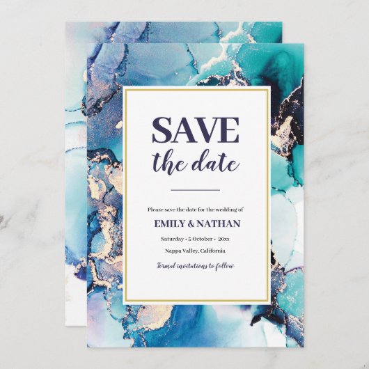 Sparen de datum Paarse Blauwe Inky Uitnodiging (Voorkant / Achterkant)