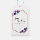 Sparen de Datum Paarse Floral Cadeaulabel (Voorkant)