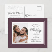 Sparen de Datum Paarse Foto & Witte Legant Weddens Aankondigingskaart (Voorkant / Achterkant)