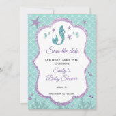 Sparen de Datum Paarse Glitter van de Zeemeermin B Save The Date (Voorkant)