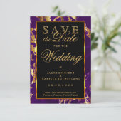 Sparen de Datum Paarse Plum en de Goud Marmer 2 Save The Date (Staand voorkant)