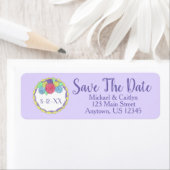 Sparen de Datum Paarse roze Floral Wedding Cake Etiket (Insitu)