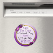 Sparen de Datum Paarse Rozen Wedding Magnet (Insitu (Vaatwasser))
