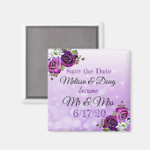 Sparen de Datum Paarse Rozen Wedding Magnet (Voorkant / Achterkant)