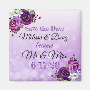 Sparen de Datum Paarse Rozen Wedding Magnet