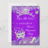 Sparen de Datum Paarse Sweet Sixteen 16 Masquerade Save The Date (Voorkant)