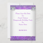 Sparen de Datum Paarse Sweet Sixteen 16 Masquerade Save The Date (Achterkant)