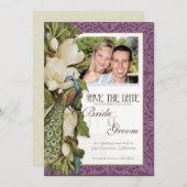 Sparen de Datum - Pacock & Magnolia Swirls Save The Date (Voorkant / Achterkant)