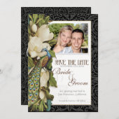 Sparen de Datum - Pacock & Magnolia Swirls Save The Date (Voorkant / Achterkant)