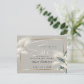 Sparen de Datum Pampas Grass Blauwgroen Anthurium Briefkaart (Staand voorkant)