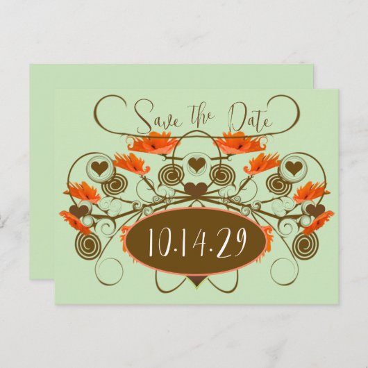 Sparen de Datum - papavers met een Rand Aankondigingskaart (Voorkant / Achterkant)