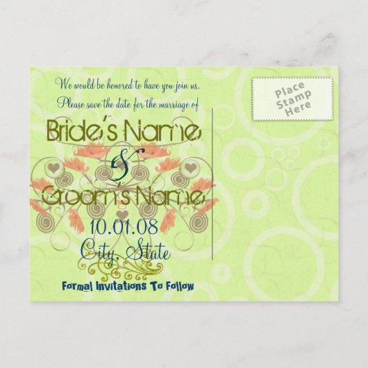 Sparen de Datum - papavers met een Rand Aankondigingskaart (Achterkant)