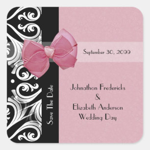 Sparen de Datum Parisian Wedding Pink Ribbon Vierkante Sticker