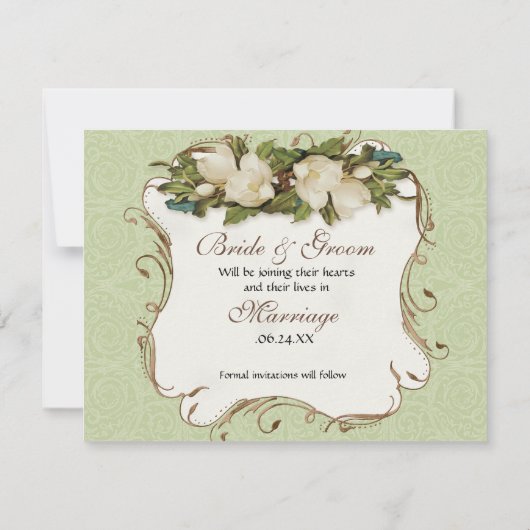 Sparen de Datum -  Peacock & Magnolia Swirl Save The Date (Achterkant)