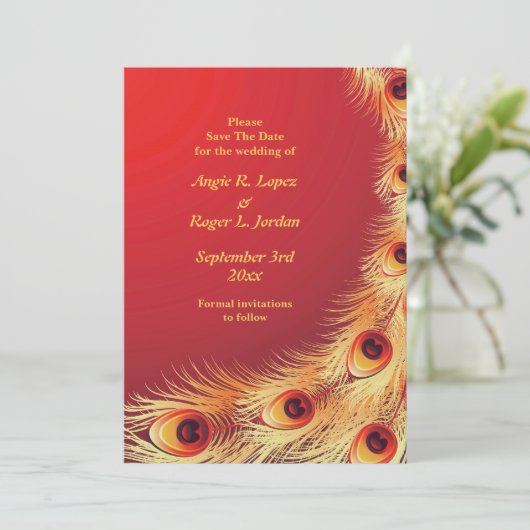 Sparen de Datum Peacock Wedding Flat Card Save The Date (Staand voorkant)