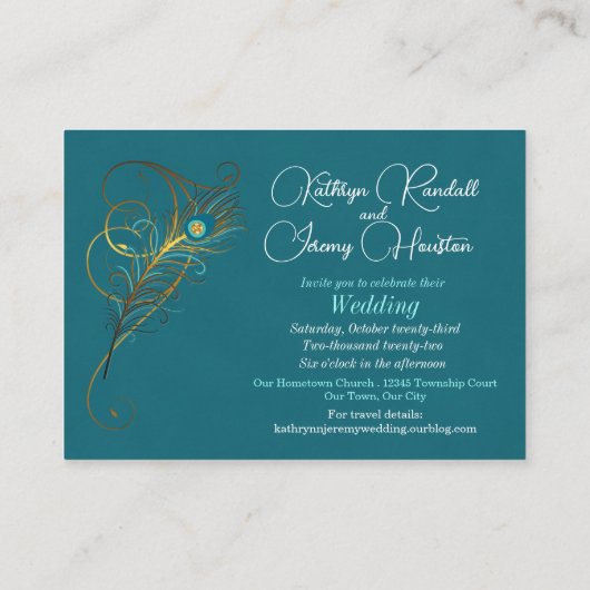 Sparen de Datum Peacock Wedding Mini Handout Informatiekaartje (Achterkant)