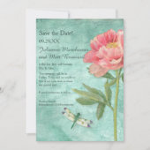 Sparen de Datum Peony Bloemen in Dragonfly Save The Date (Voorkant)