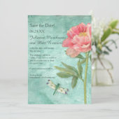 Sparen de Datum Peony Bloemen in Dragonfly Save The Date (Staand voorkant)