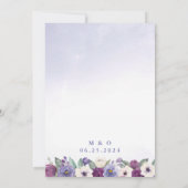 Sparen de Datum Periwinkle Fuchsia Blush Floral Kaart (Achterkant)