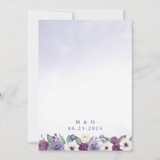 Sparen de Datum Periwinkle Fuchsia Blush Floral Kaart (Achterkant)