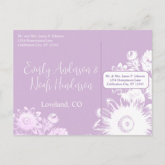 Sparen de Datum PeriwinkleLavender  Bloemen Aankondigingskaart (Achterkant)