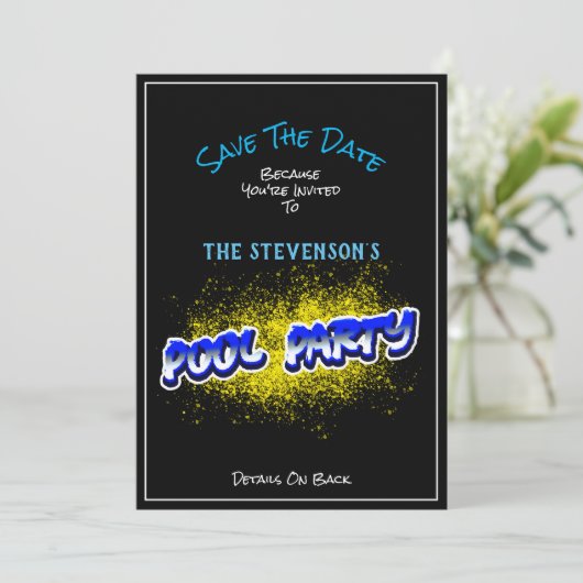 Sparen de Datum Pool Partij nodigt Gele Schema uit Save The Date (Staand voorkant)