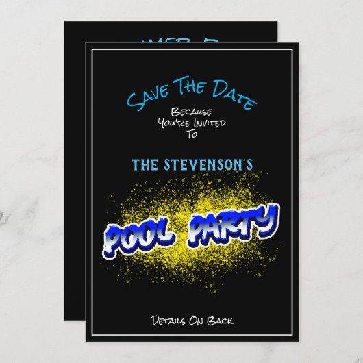 Sparen de Datum Pool Partij nodigt Gele Schema uit Save The Date (Voorkant / Achterkant)