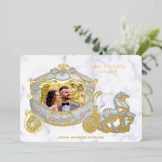 Sparen de Datum - Prinses in het Vervoer - Foto Folie Uitnodiging (Staand Voorkant)