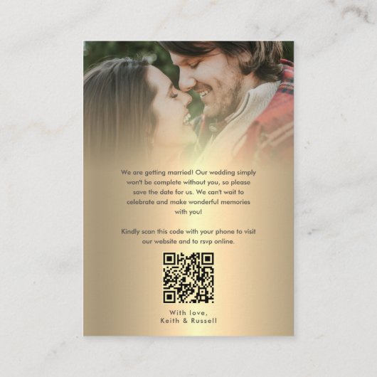 Sparen de Datum QR Weddenschap Website Gold Informatiekaartje (Achterkant)