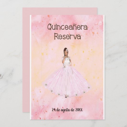 Sparen de Datum Quinceanera in Spaans Roze Kaart (Voorkant / Achterkant)