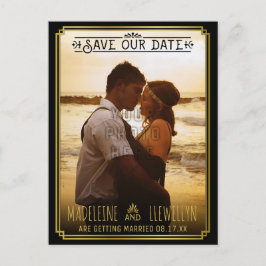 Sparen de Datum Retro Black Gold Deco Weddenfoto Aankondigingskaart