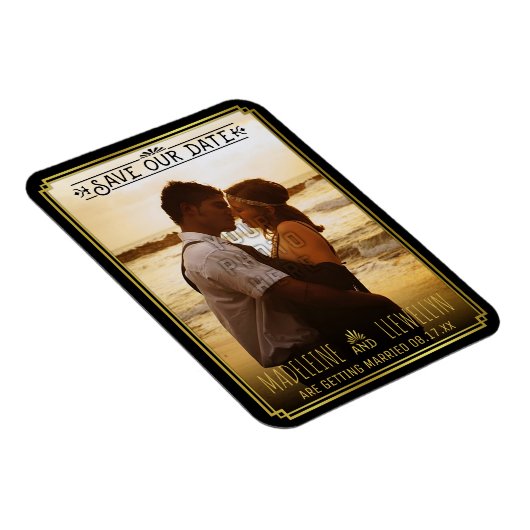 Sparen de Datum Retro Black Gold Deco Weddenfoto Magneet (Rechterzijde)