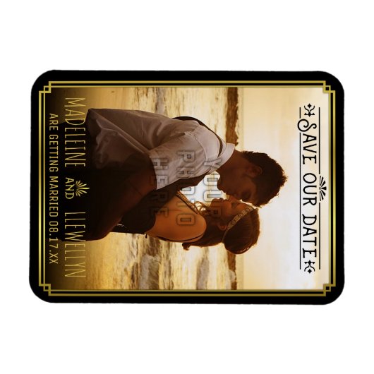 Sparen de Datum Retro Black Gold Deco Weddenfoto Magneet (Horizontaal)
