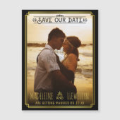 Sparen de Datum Retro Black Gold Deco Weddenfoto Magnetische Uitnodiging (Voorkant)