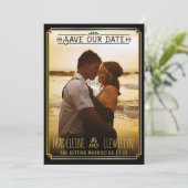 Sparen de Datum Retro Black Gold Deco Weddenfoto Save The Date (Staand voorkant)