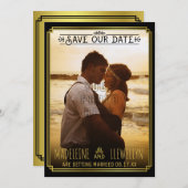 Sparen de Datum Retro Black Gold Deco Weddenfoto Save The Date (Voorkant / Achterkant)
