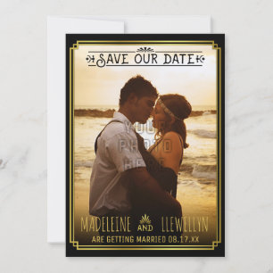 Sparen de Datum Retro Black Gold Deco Weddenfoto Save The Date