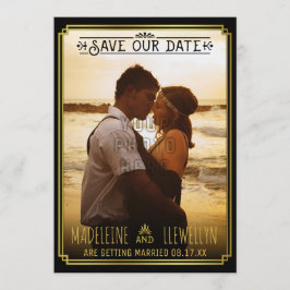 Sparen de Datum Retro Black Gold Deco Weddenfoto Save The Date