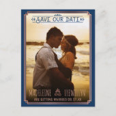 Sparen de Datum Retro Roos Gold Deco Weddenfoto Aankondigingskaart (Voorkant)