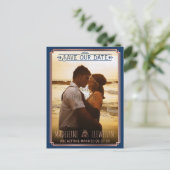 Sparen de Datum Retro Roos Gold Deco Weddenfoto Aankondigingskaart (Staand voorkant)