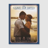 Sparen de Datum Retro Roos Gold Deco Weddenfoto Magnetische Uitnodiging (Voorkant)
