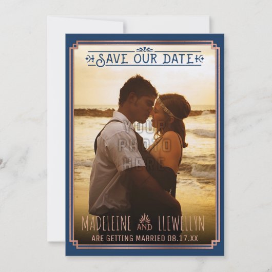 Sparen de Datum Retro Roos Gold Deco Weddenfoto Save The Date (Voorkant)